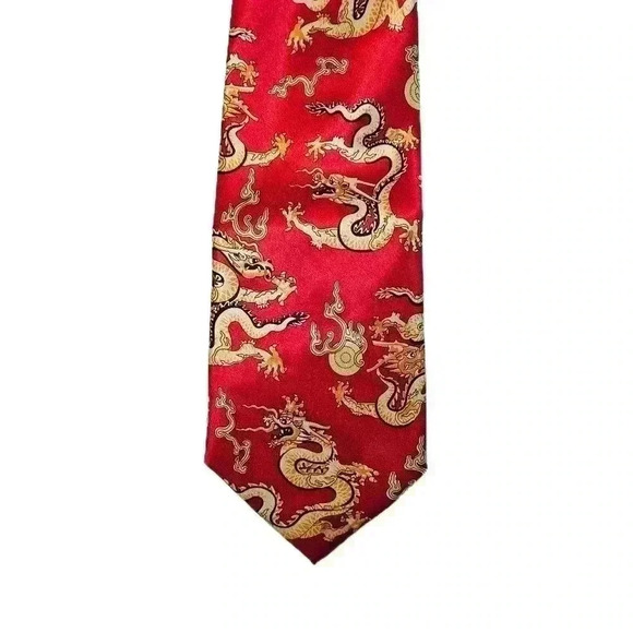 Family Tree red dragon tie Introducing the Family Tree Red Satin Dragon Tie - Picture 2 of 5